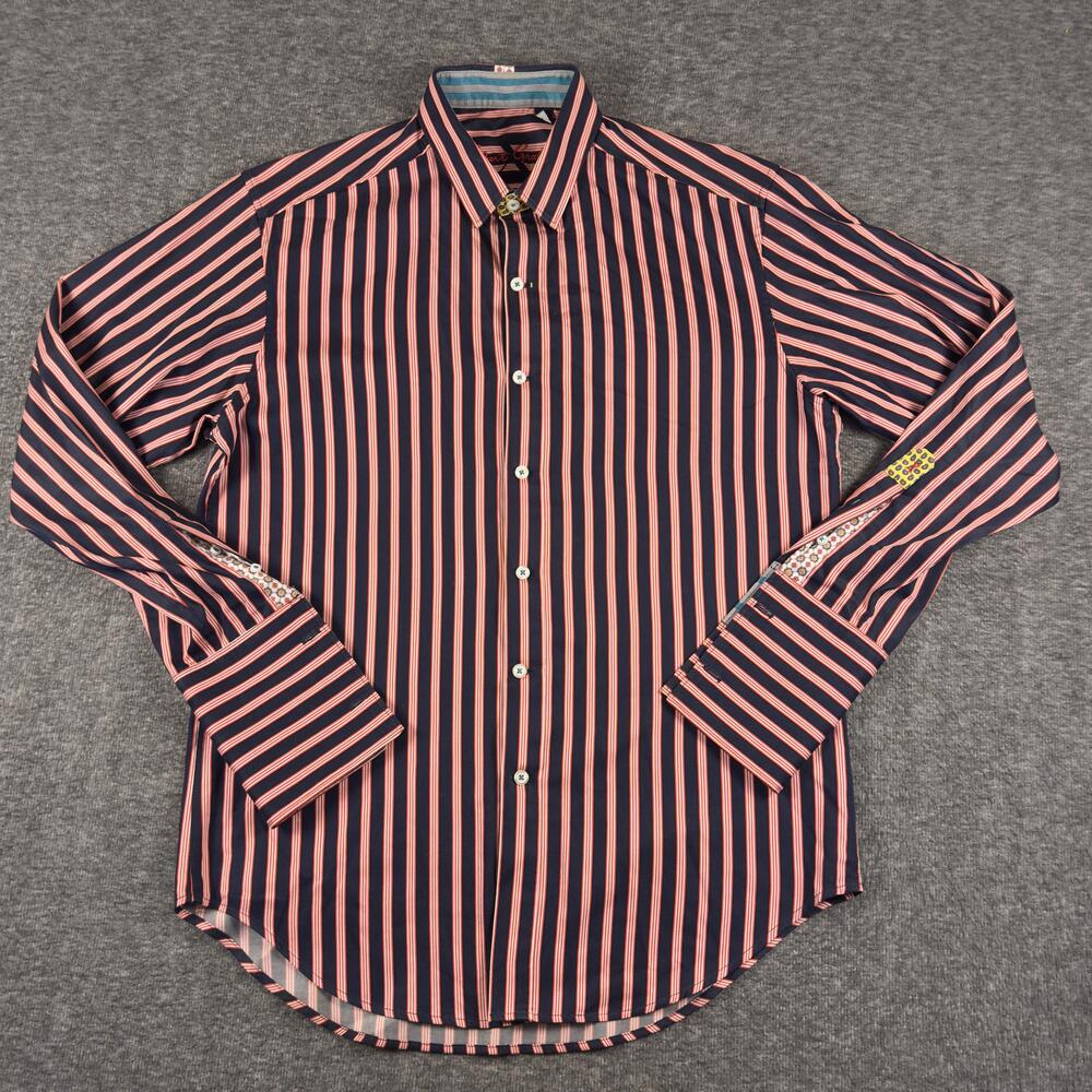 Robert Graham Shirt Mens Medium Blue Red Stripe Long Sleeve Button Up Cotton